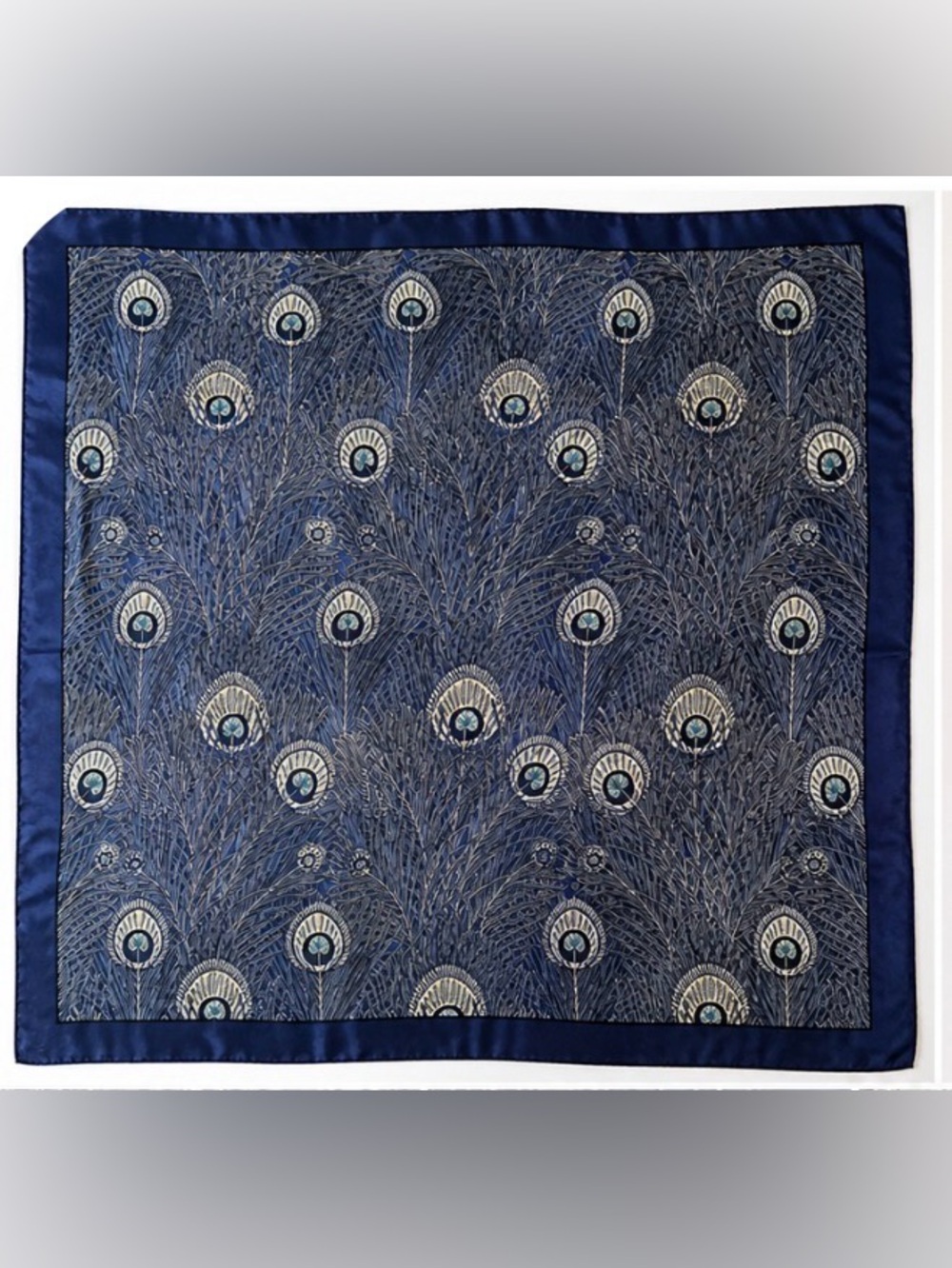 [Liberty of London] “Hera” Silk Scarf Peacock Feather Blue 38"X38" Made in Eng. - Picture 6 of 6